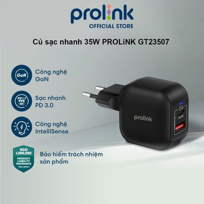 Củ Sạc Nhanh 35W GaN Prolink GT23507 2 Cổng USB-C PD + USB-A QC3.0, Dành Cho Iphone, Samsung, Laptop