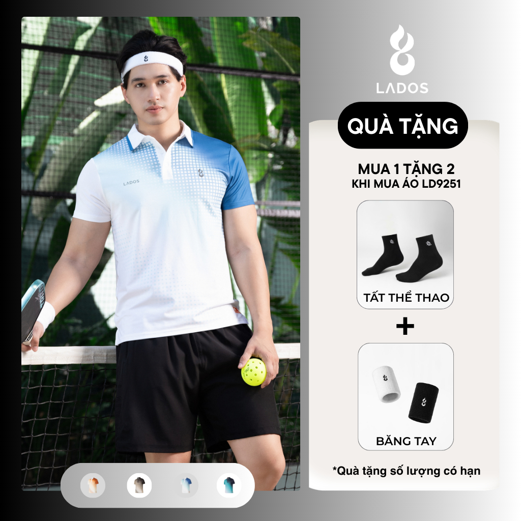 Áo Polo Pickleball Pixel Grid LADOS-9251 Áo Thun Polo Thể Thao Nam, Chất Mè Lỗ Co Giãn 4 Chiều Mềm M