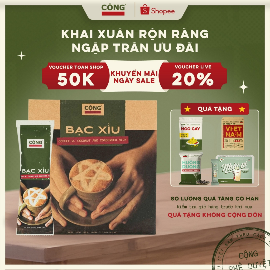 Cà phê bạc xỉu C+ hộp 12 gói hỗ trợ tỉnh táo, Cafe hòa tan đậm vị dễ uống, Cộng Cà Phê