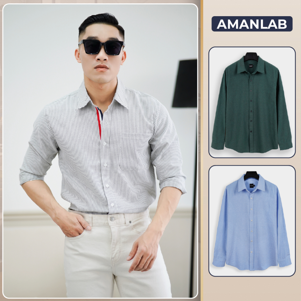 Áo sơ mi nam dài tay chất vải cotton Oxford hột thoáng mát, form regular OXFO AMANLAB