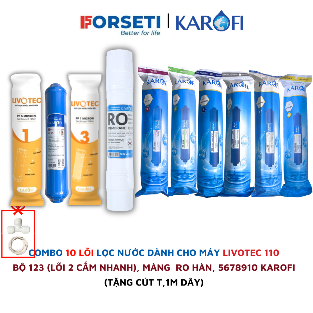 Trọn bộ 10 lõi lọc nước Karofi dành cho máy lọc nước Karofi LIVOTEC 110 Hệ 10 lõi lọc