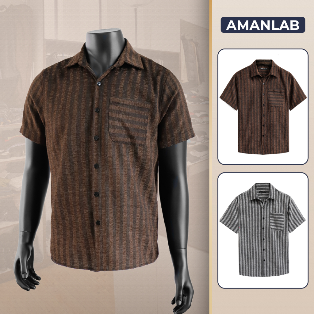 Áo sơ mi ngắn tay, kiểu sọc dọc, vải cotton chống nhăn, form regular MONO AMANLAB