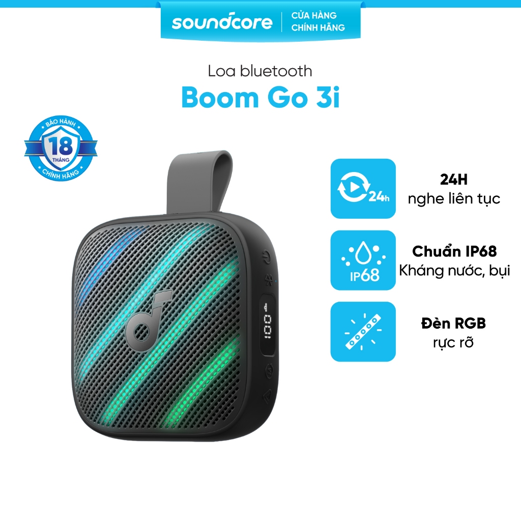 Loa bluetooth Soundcore Boom Go 3i | Pin 24h | Công suất 15W | Đèn LED 6 chế độ | BigBuy360 - bigbuy360.vn
