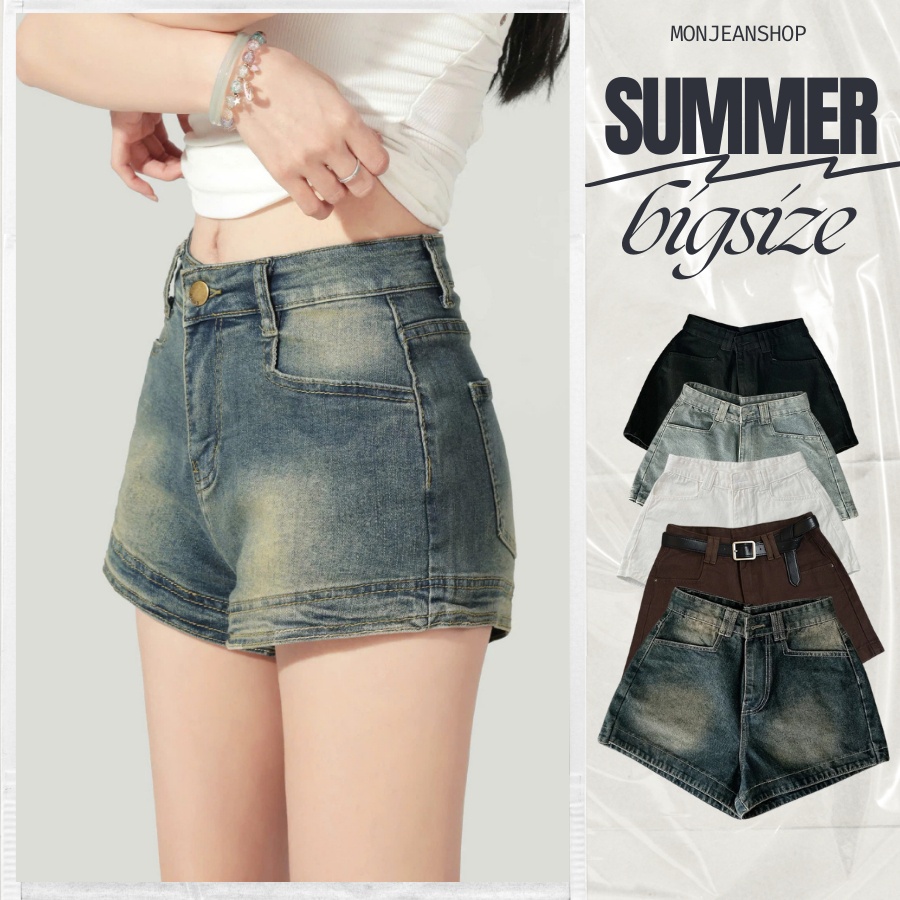 [CAO CẤP] Quần Short Jeans BIGSIZE Nữ Cạp Giữa Eo, Quần Sooc Đùi Nữ Lưng Cao Dáng Chữ A Đi Chơi MS1088.1
