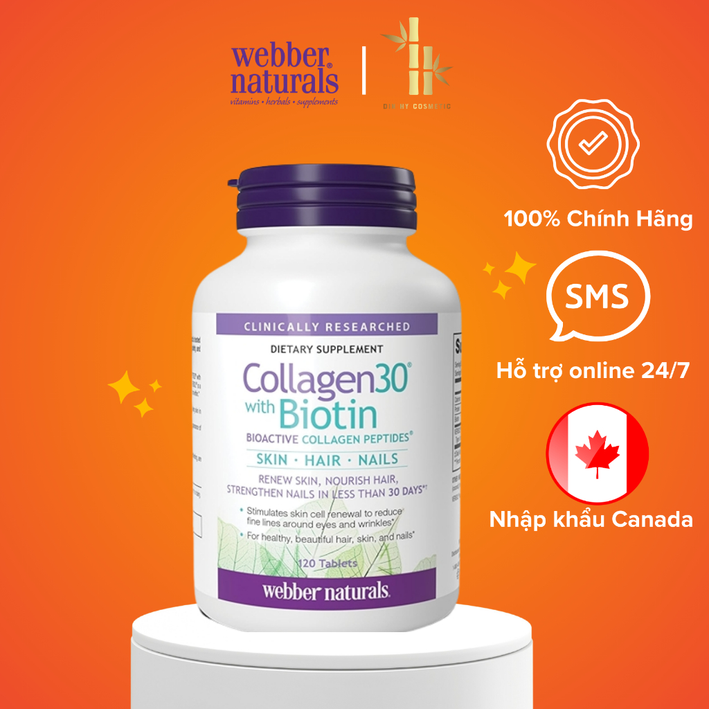 Viên uống Collagen30 with Biotin Webber Naturals Collagen30 hộp 120viên