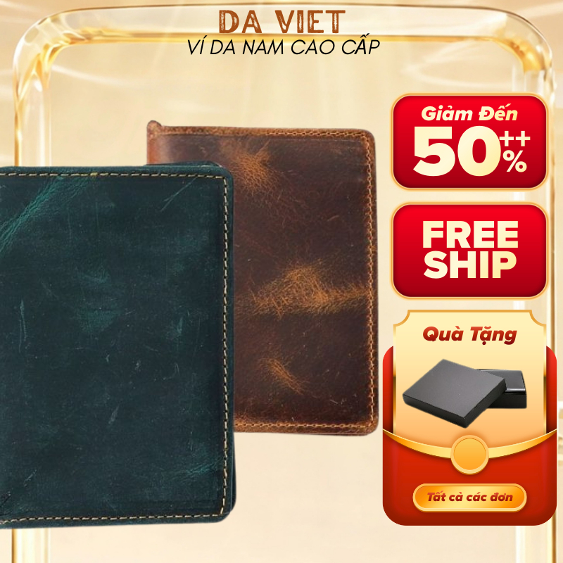 Ví nam da bò sáp siêu bền dáng đứng - ngang Da Việt, Bóp nam cao cấp dáng đứng bảo hành 12 tháng