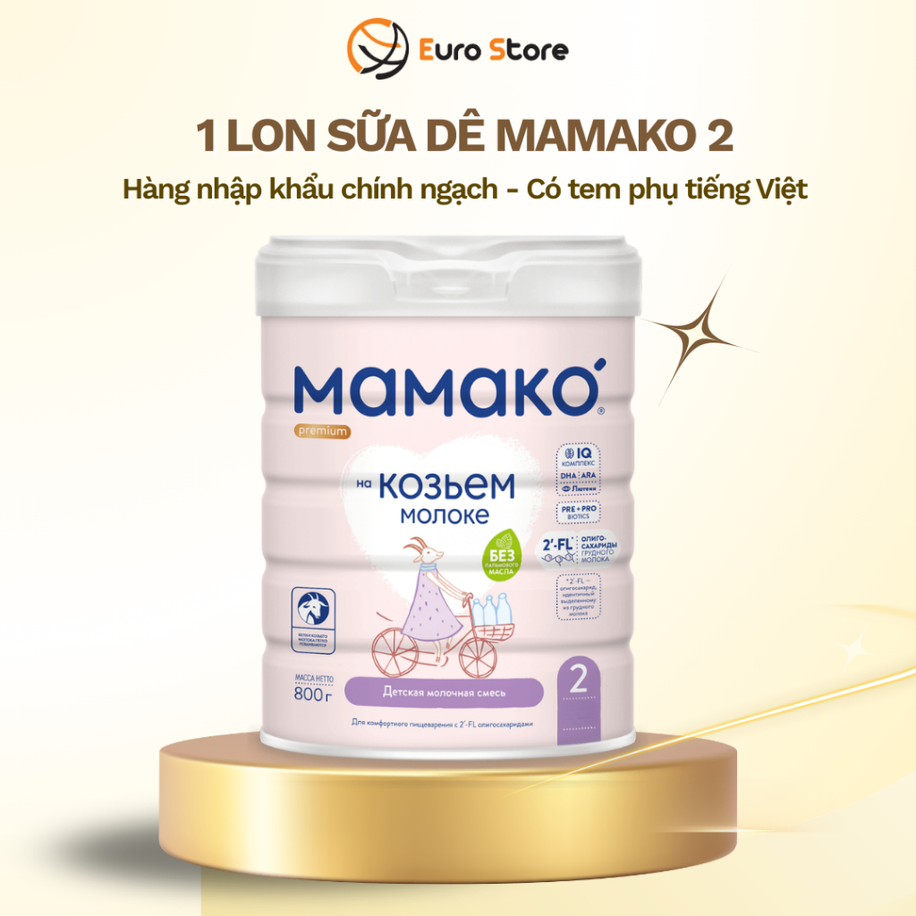 Sữa Dê Công Thức MAMAKO Premium Nga Euro Store Số 2 hộp 800g tăng cường miễn dịch