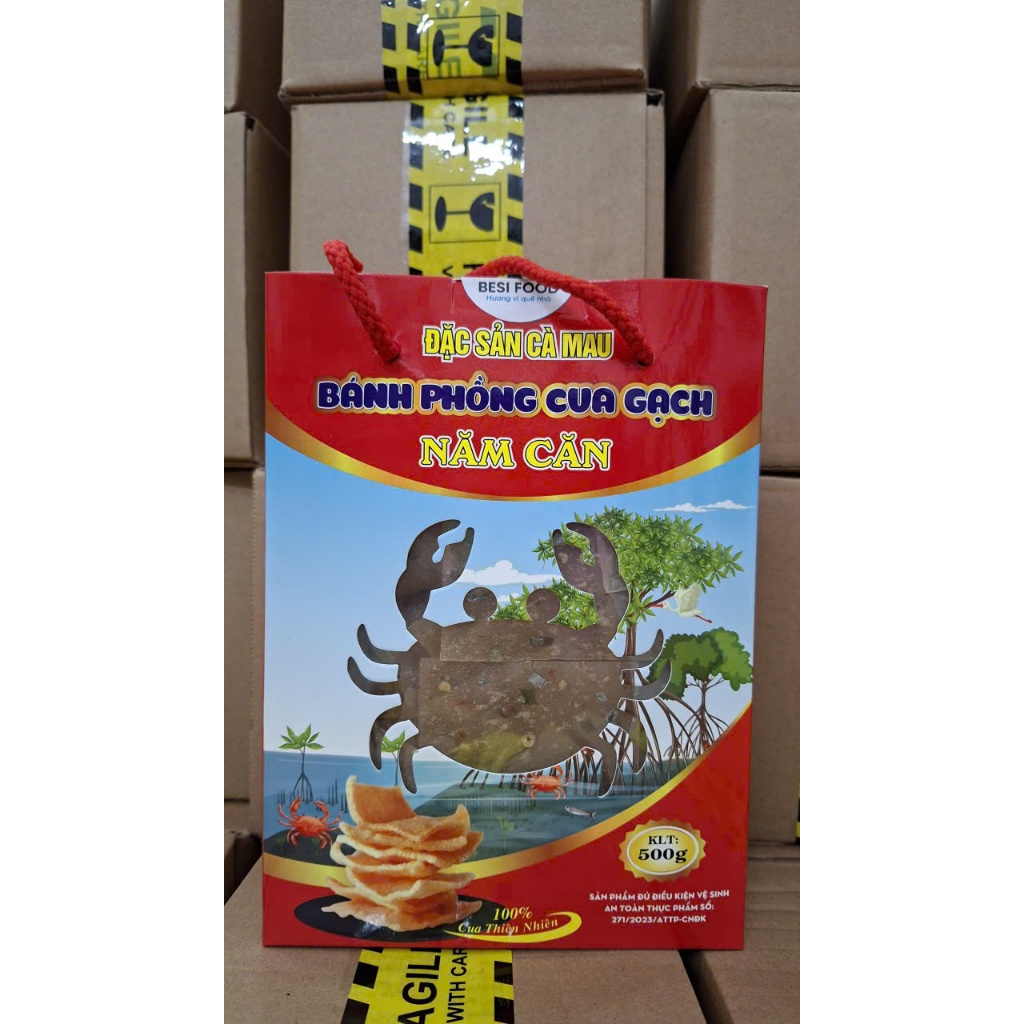 Hộp kiếng Cua 500g - bánh phồng Cua Thượng hạng - 48% Cua tươi, Bánh phồng Tôm Năm Căn Cà Mau, Đặc s
