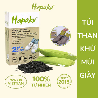 Túi Than Hoạt Tính Hapaku Khử Mùi Giày Dép, Hút Mùi Hôi Chân, Khử Khuẩn, Làm Từ 100% Gáo Dừa Bến Tre (Hộp 2 túi)