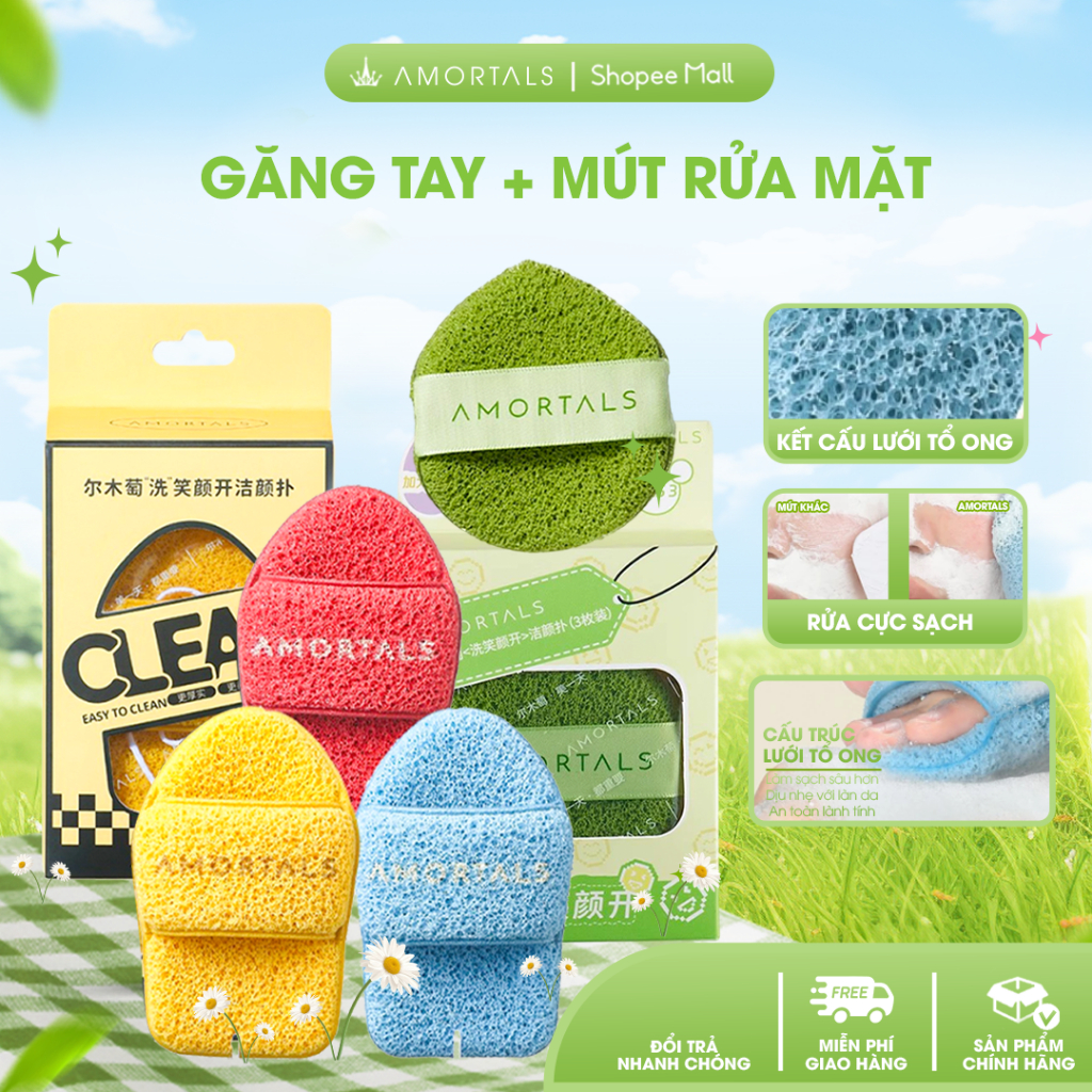 《Combo Amortals》Combo 4 Mút Rửa Mặt Amortals Chính Hãng Rửa Mặt Sạch Sâu, Lau Mặt Nạ Đất Sét