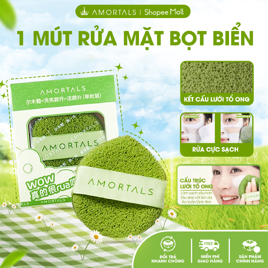 《Amortals CP》Mút Rửa Mặt Bọt Biển Amortals Chính Hãng, Bọt Biển Rửa Mặt Sạch Sâu, Lau Mặt Nạ Bùn