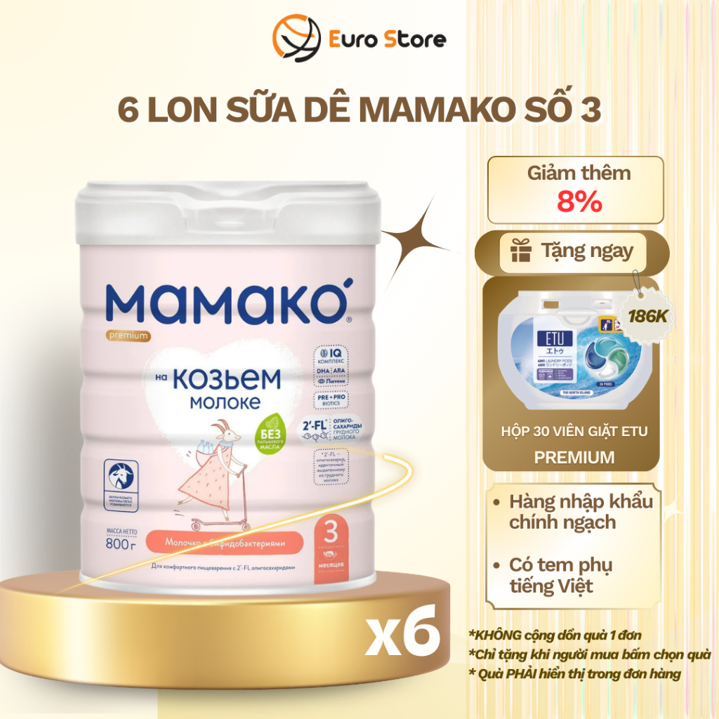 [Thùng 6 Lon] Sữa Dê Công Thức MAMAKO Premium Euro Store Số 3 - 800g tăng cường miễn dịch