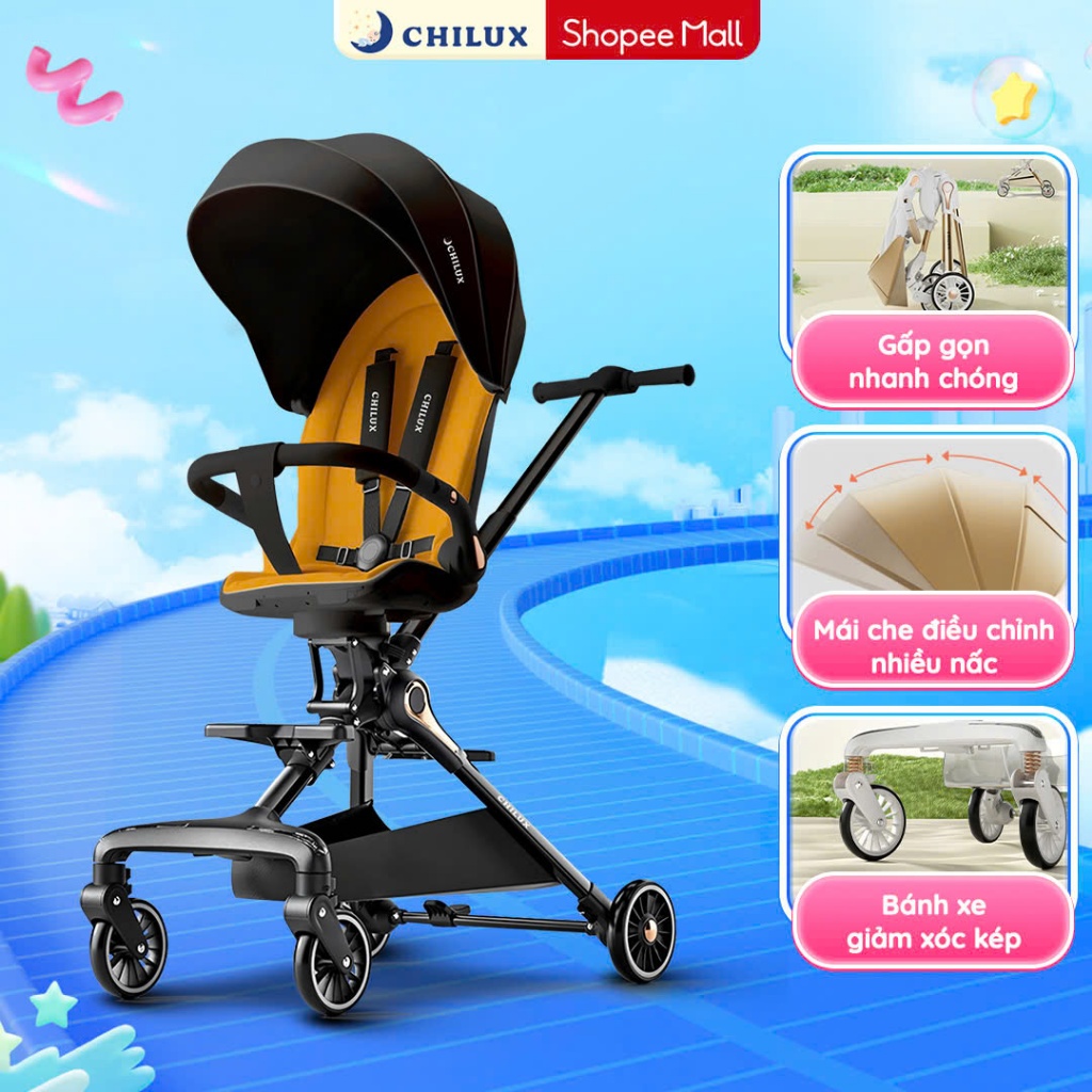 Xe đẩy gấp gọn 2 chiều cho bé Chilux M06 Pro - Thiết kế xoay chiều, bánh xe linh hoạt, giảm xốc