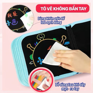 Sổ vẽ tự xoá phát sáng cho bé kèm bút và giấy lau, an toàn, không độc hại