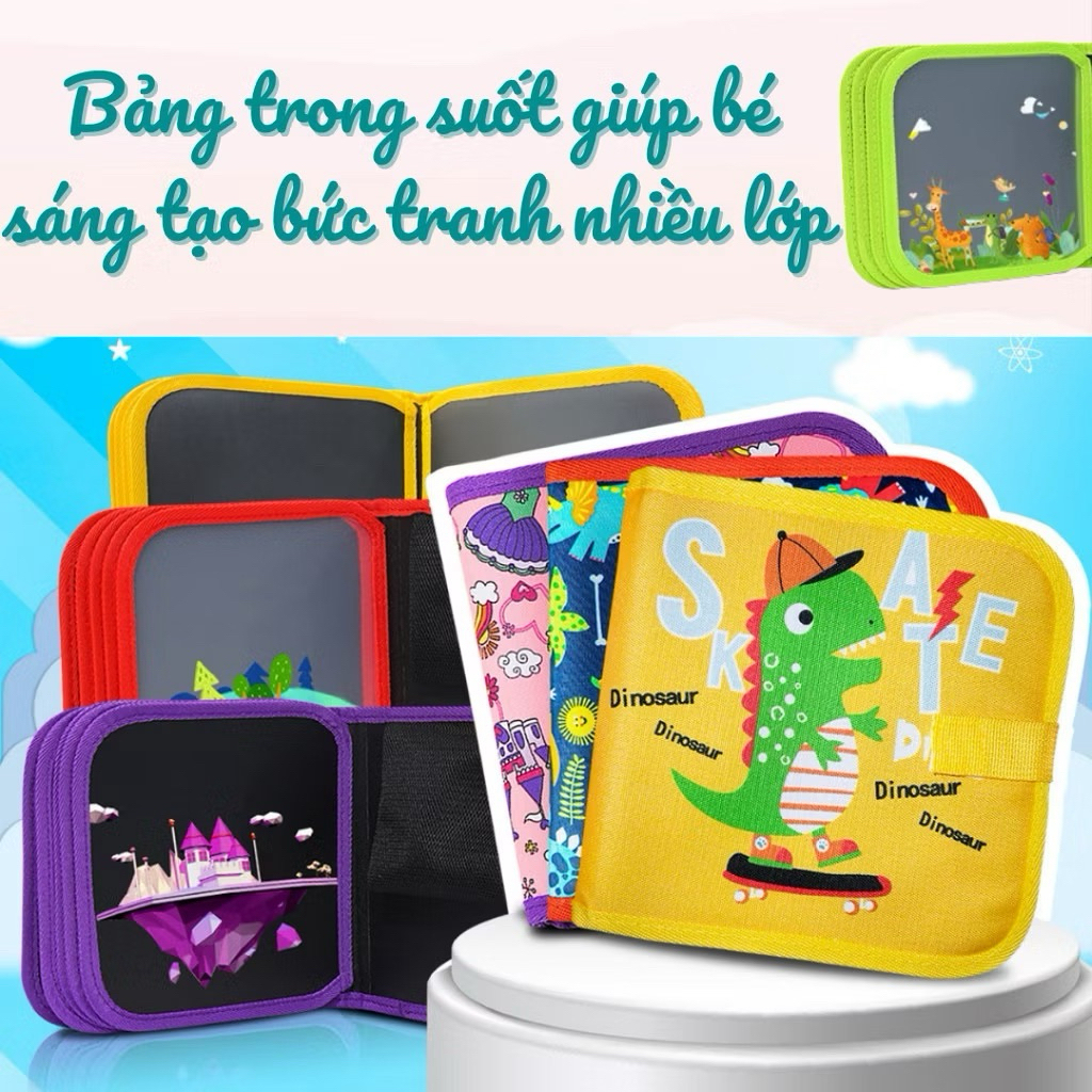 Sổ vẽ tự xoá phát sáng cho bé kèm bút và giấy lau, an toàn, không độc hại