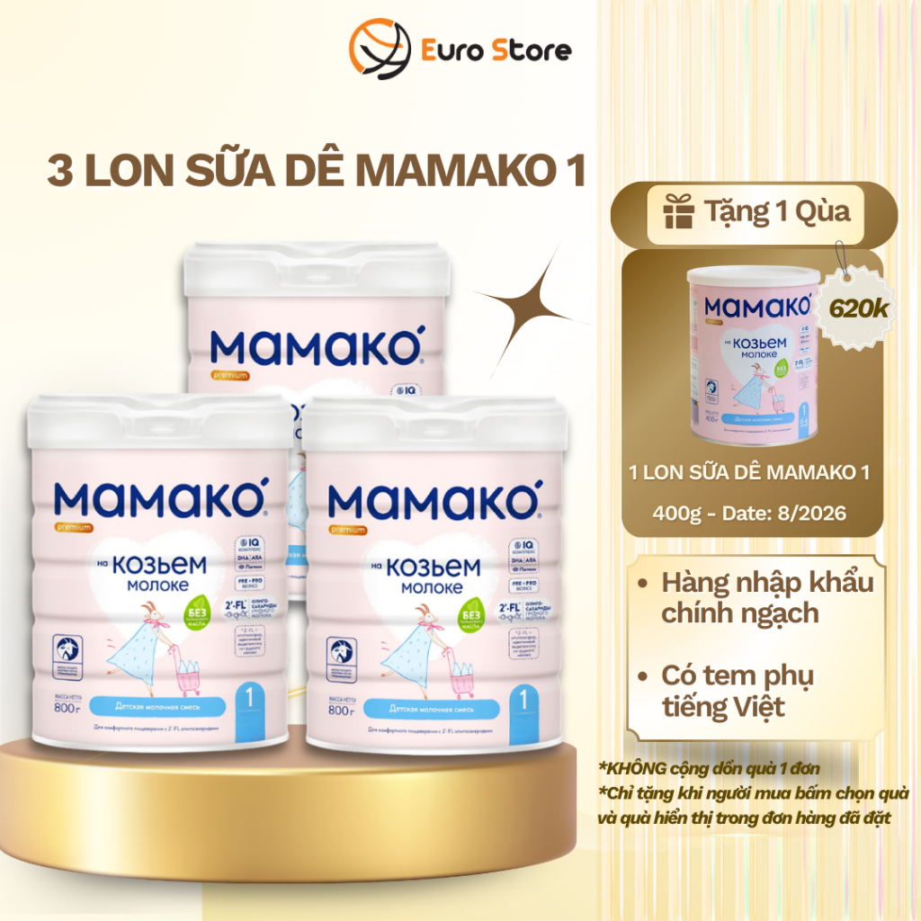 [Combo 3 Lon] Sữa Dê Công Thức MAMAKO 1 Premium Euro Store - 800g tăng cường miễn dịch
