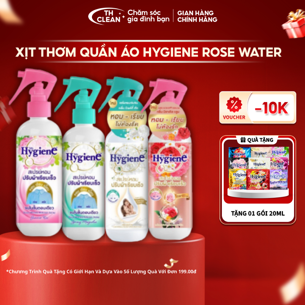 Xịt vải Hygiene, Xịt Thơm Quần Áo Hygiene Làm Phẳng Quần Áo, Xịt thơm Hygiene Rose Water Thái Lan Lư