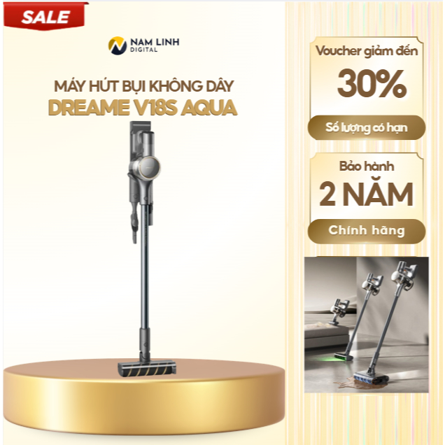 Máy hút bụi cầm tay không dây Dreame V18S Aqua, lực hút mạnh 34.500Pa, cuộn lăn ướt tích hợp động cơ