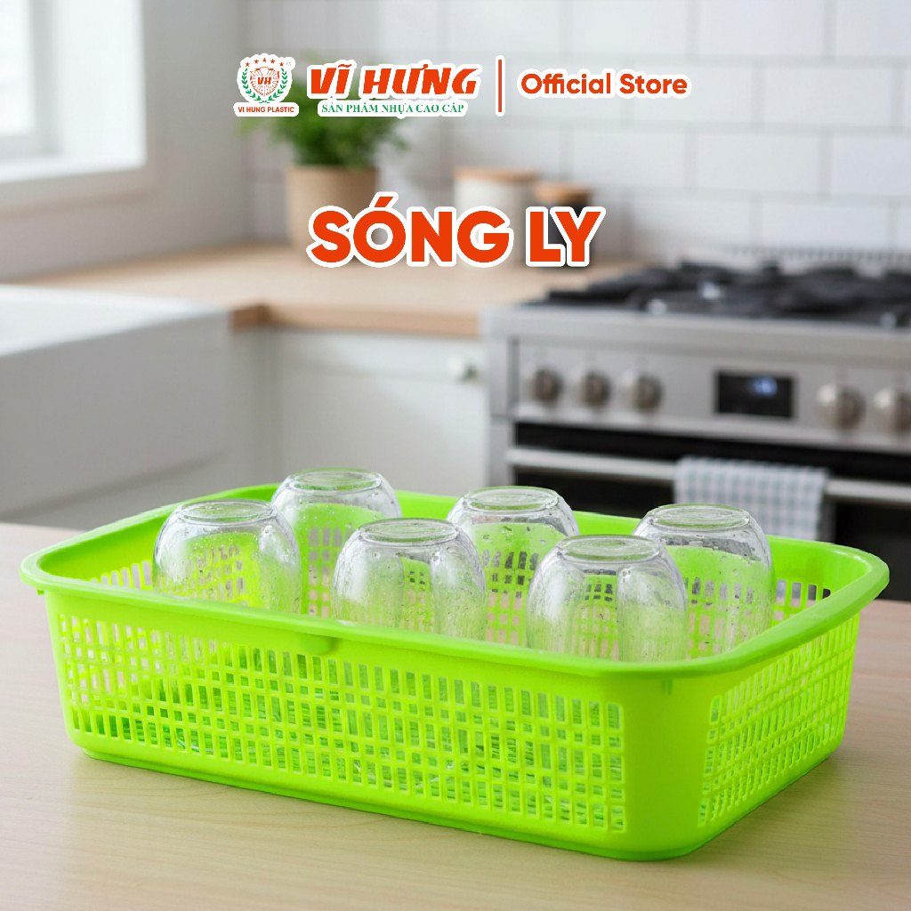 Sóng Nhựa Đựng Ly Vĩ Hưng - Rổ Chữ Nhật Úp Ly Cốc Thoát Nước Nhanh, Nhựa PP An Toàn