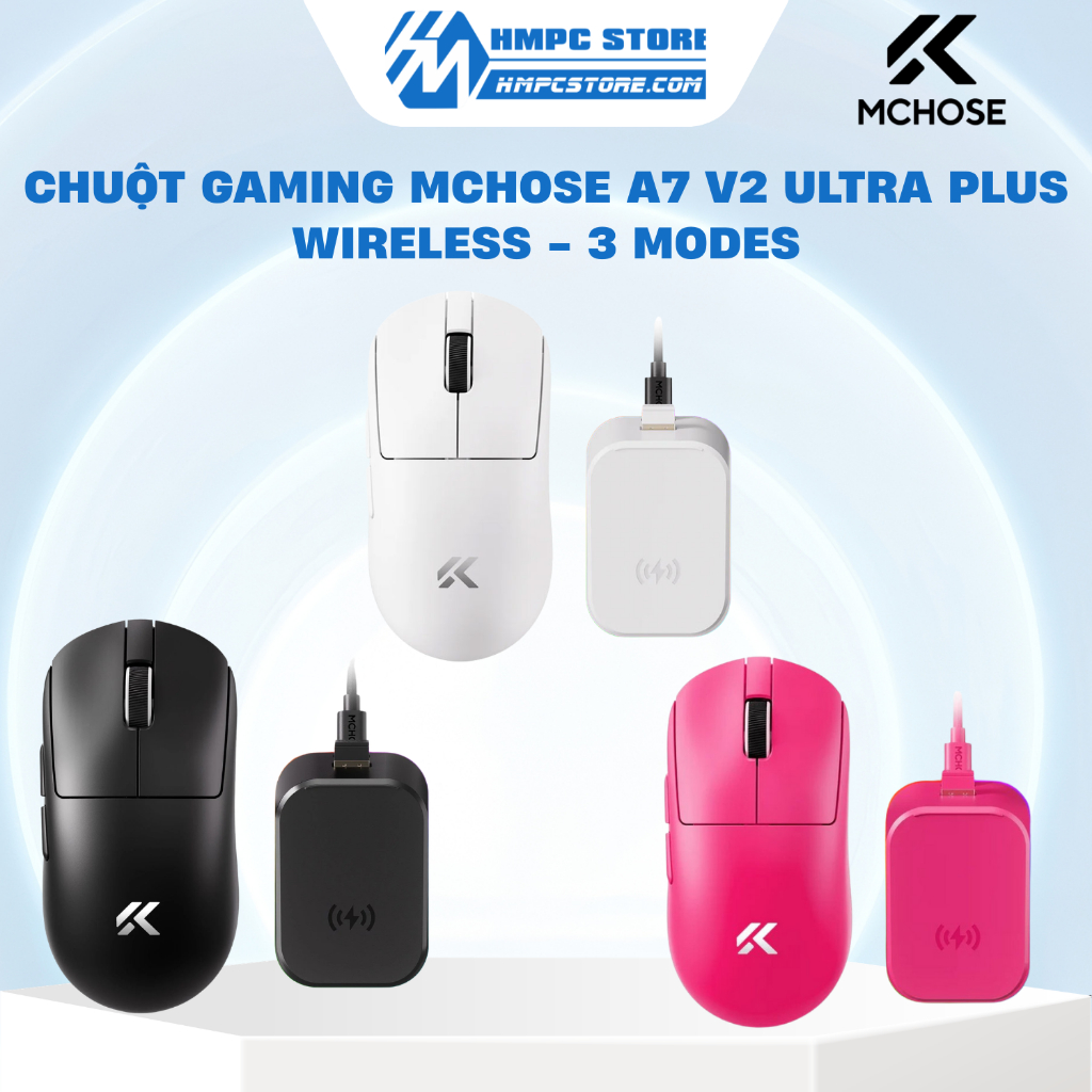 [HÀNG CHÍNH HÃNG] Chuột Gaming MCHOSE A7 V2 Ultra Plus Wireless - 3 Modes | Đen - Trắng - Hồng | Bảo