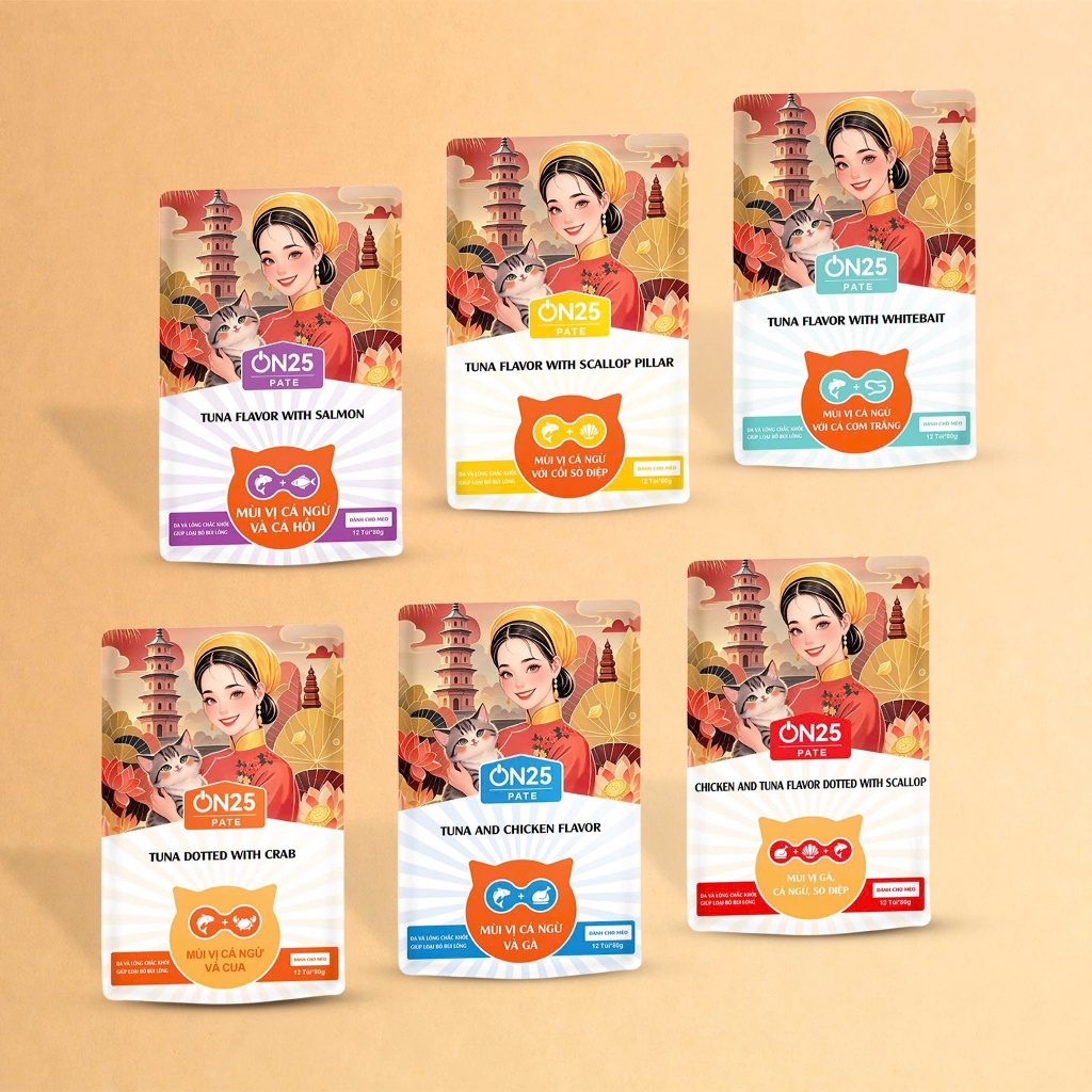 [Gói 80gr] Pate ON25 Cho Mèo 6 Vị Siêu Thịt Cá – Giàu Dinh Dưỡng, Lông Mượt, Hỗ Trợ Tiêu Búi Lông Pa