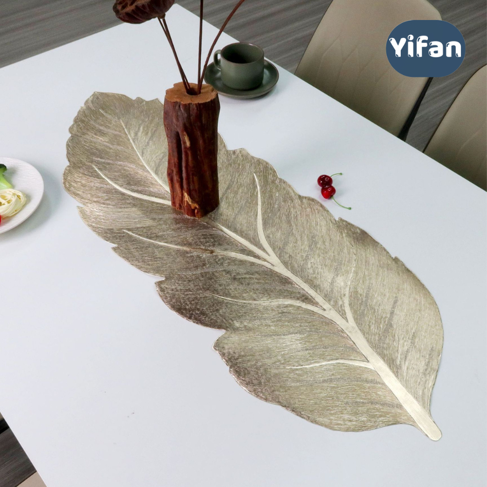 Tấm Lót Bàn Ăn Dài Hình Lá Vàng Sang Trọng Lịch Lãm Quý Phái - Nhà Hàng, Khách Sạn, Bàn Ăn 35x90 Cm
