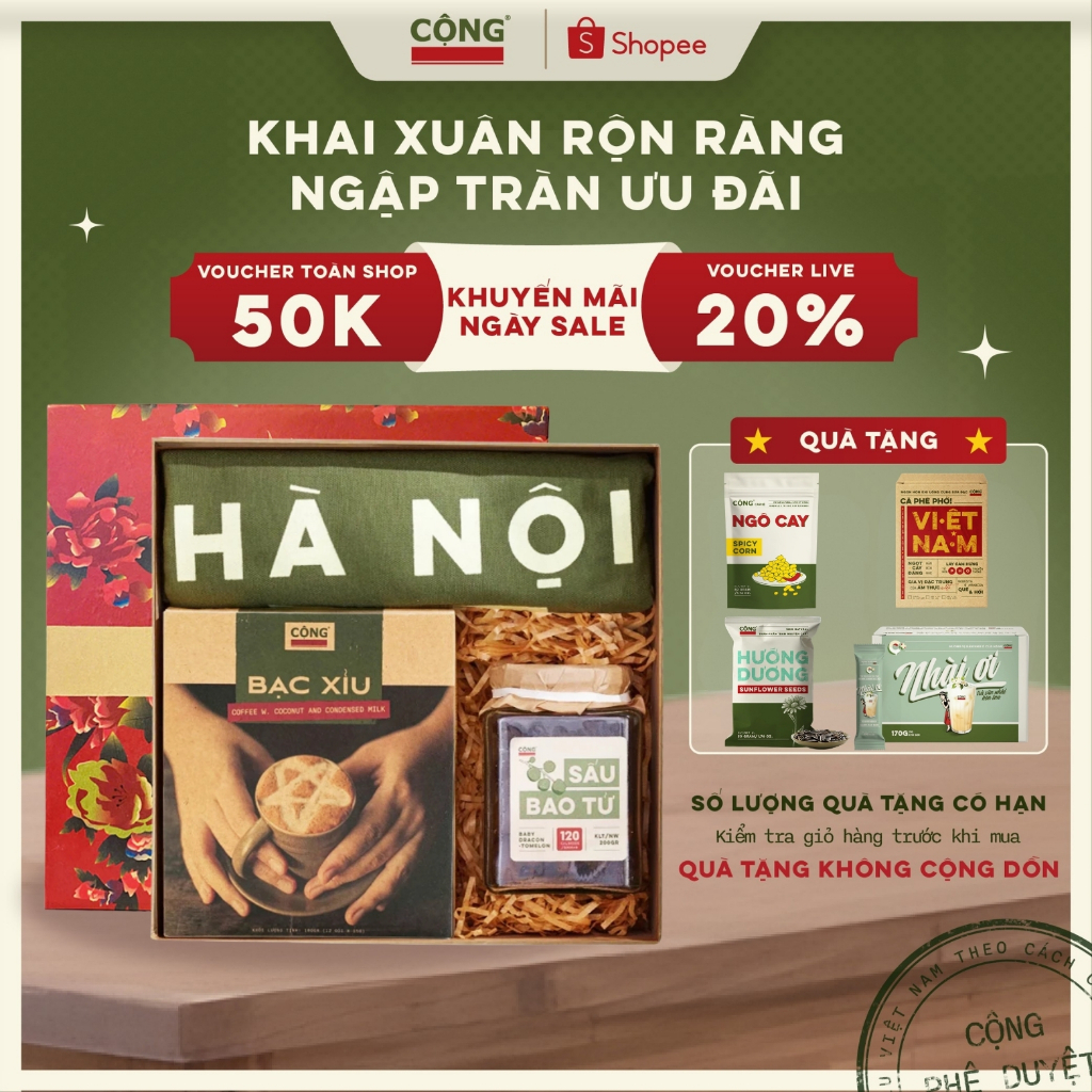 Set quà tặng 2026 Cộng Cà Phê tặng kèm túi giấy đựng - Set quà địa phương