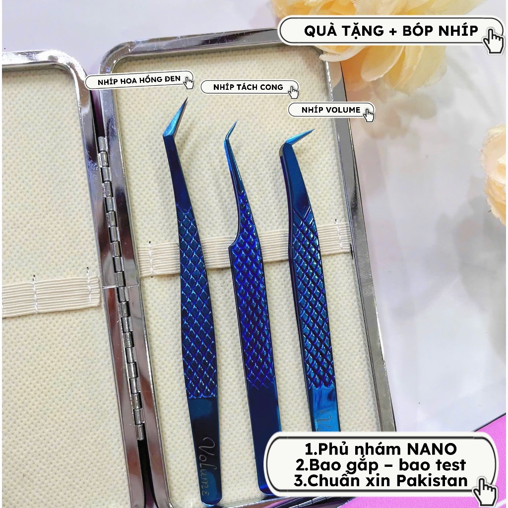 (TẶNG BÓP) Bộ nhíp nối mi volume , nhíp tạo fan volum , nhíp gắp mi classic , nhíp tách mi volume