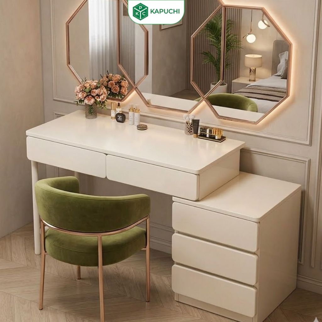 Bàn trang điểm kèm tủ đựng đồ gỗ MDF kết hợp khung sắt chắc chắn  - GM142