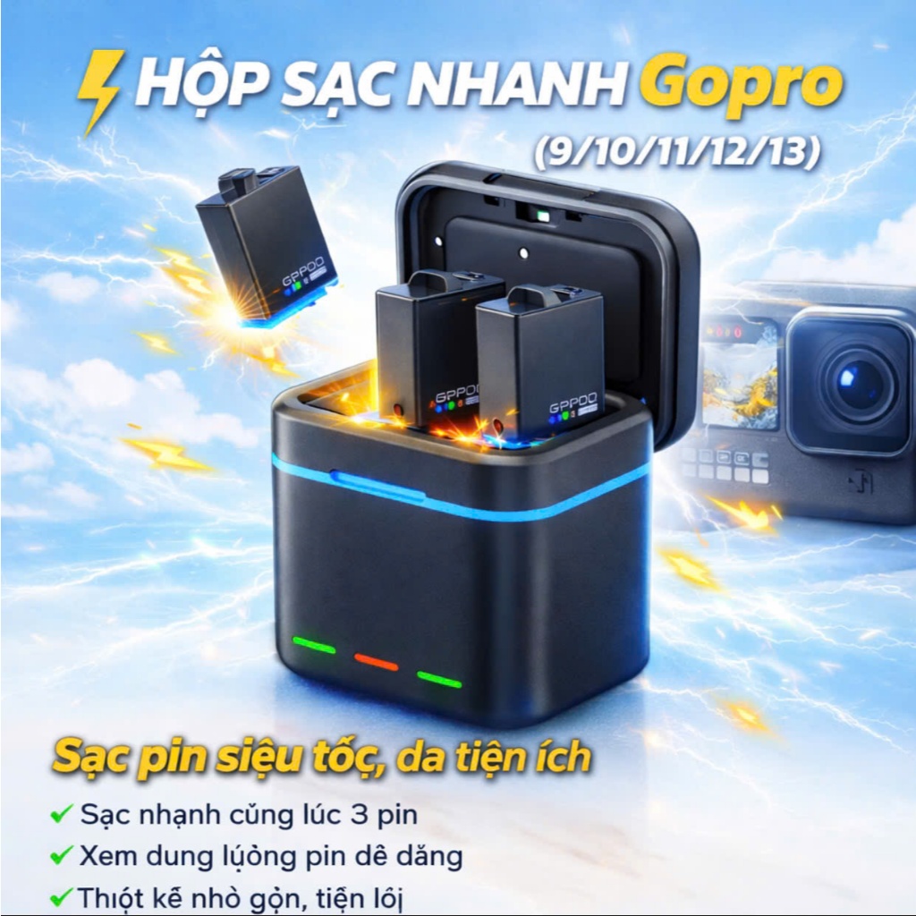 pin sạc gopro 13 hổ trợ sạc nhanh pin chuyên cho gopro 13