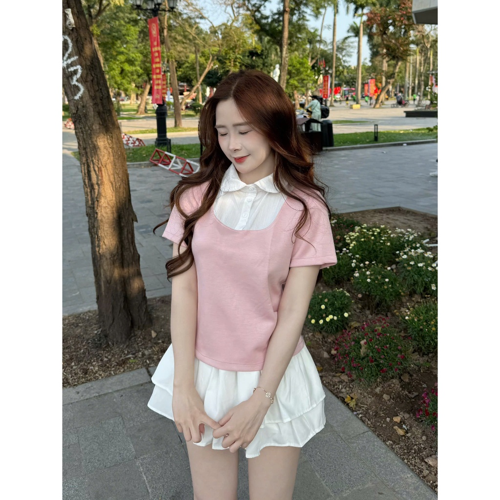 Áo thun nữ cổ sơ mi Hàn Quốc form ôm tôn dáng áo nữ basic dễ phối đồ hot trend AOT114 | BigBuy360 - bigbuy360.vn