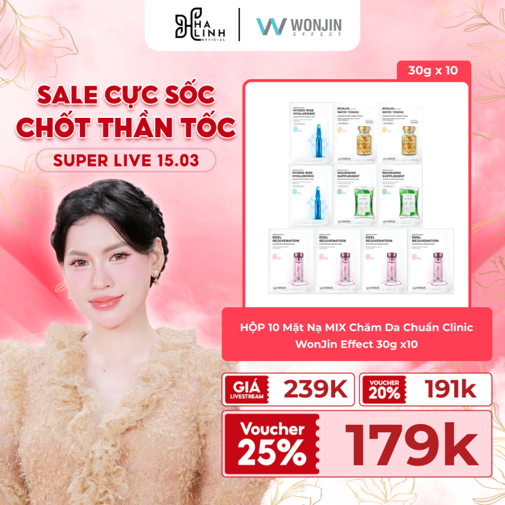 [VHL x WONJIN] HỘP 10 Mặt Nạ MIX WonJin Effect Water Toning, Hydro, Edel Rejuvenation, Nourishing Su