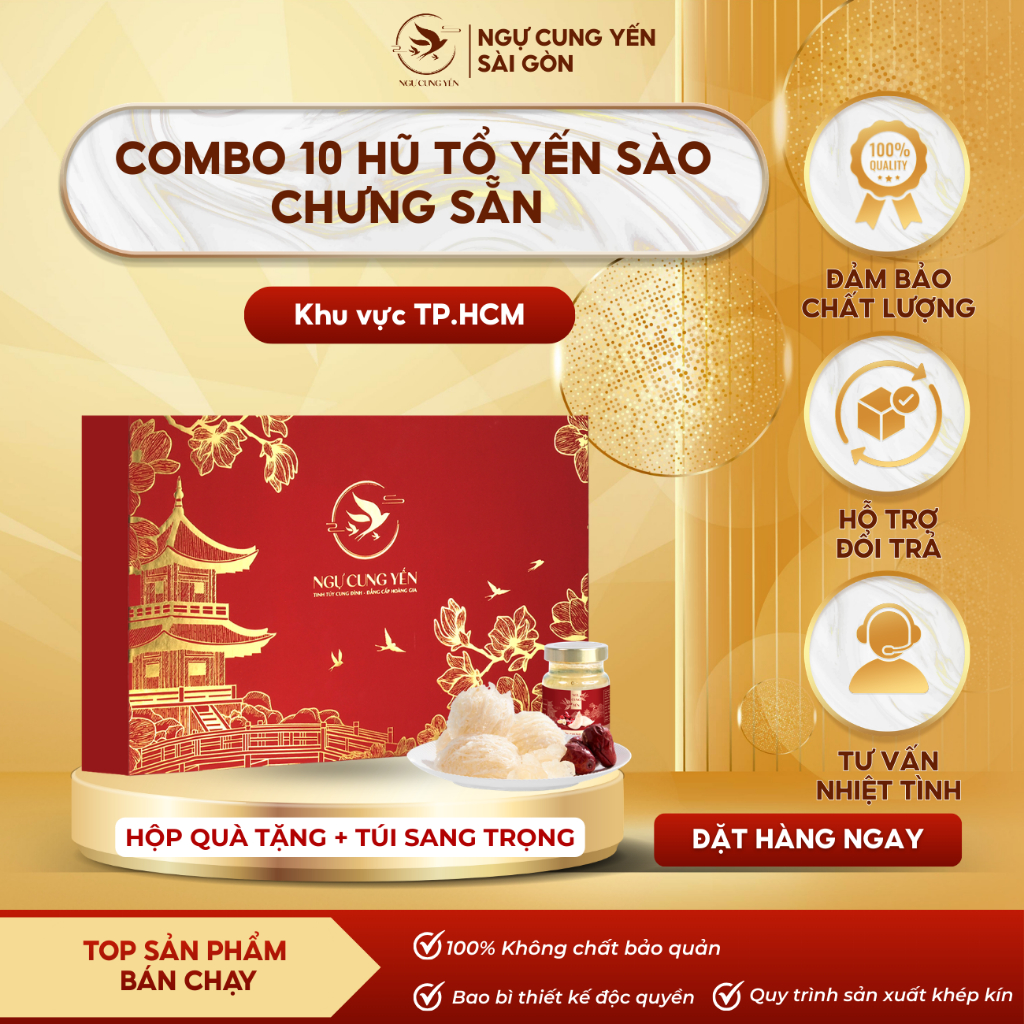Ngự Cung Yến Sài Gòn - Hộp Quà 2026 Combo 10 Hũ Yến Chưng Sẵn 7 vị, Biếu, Lễ, Tết, Cao cấp