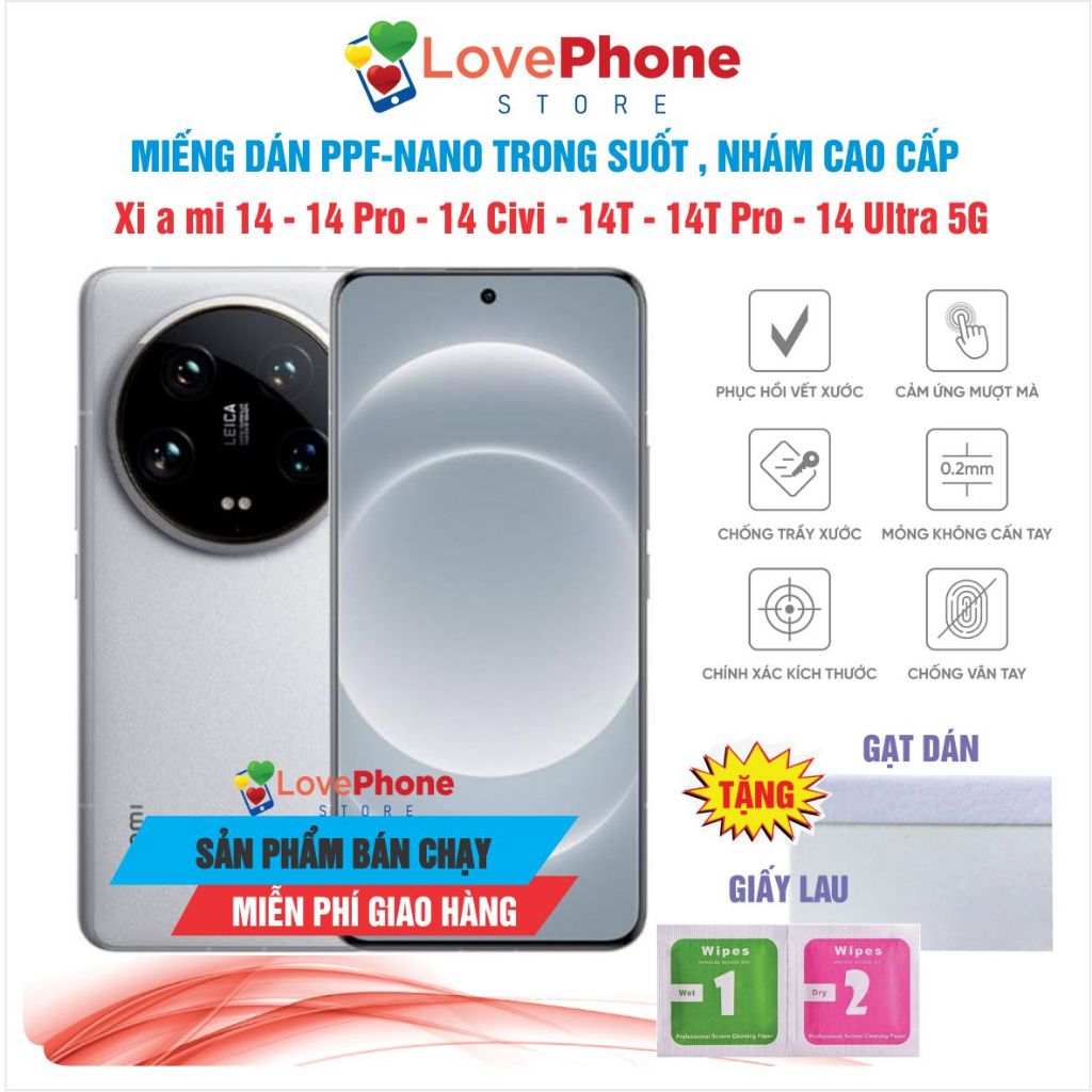 Dán PPF - NANO Xi a mi 14-14 Pro-14Civi- 4T-14T Pro-14Ultra dán bảo vệ màn hình chống vân tay tự phụ
