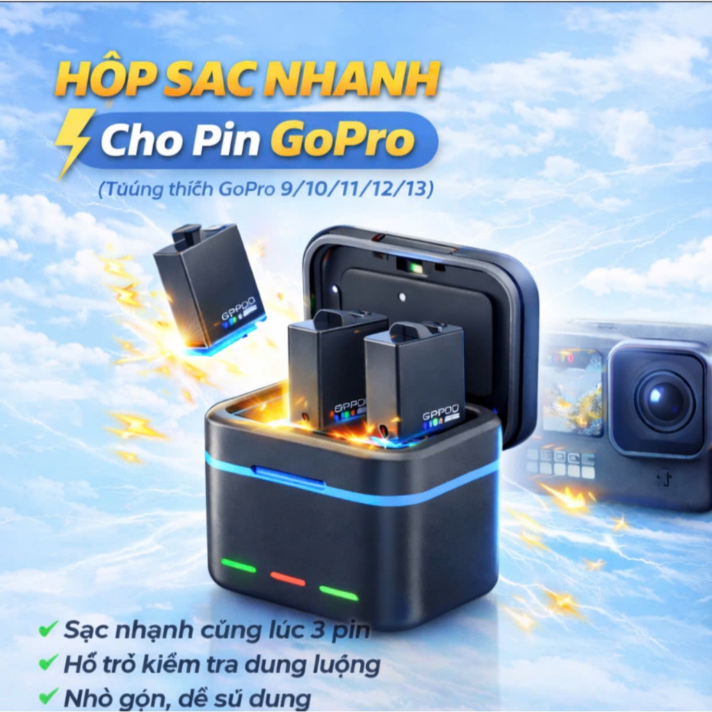 hộp sạc nhanh pin gopro 12 11 10 9 , phụ kiện máy quay gopro PHỤ KIỆN 67VN