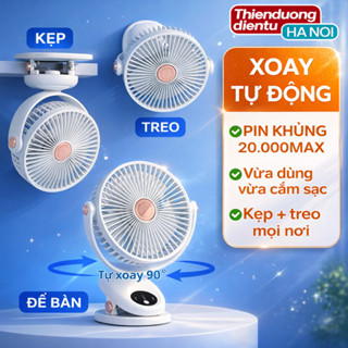 Quạt Kẹp Tích Điện Xoay Tự Động, Pin Trâu 20000mAh, Kích thước 16,5cm, không tiếng ồn, Siêu bền [Bảo hành 1 năm]