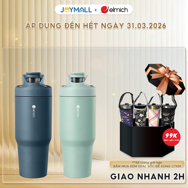 Ly giữ nhiệt inox Elmich EL8309 900ml, Hàng chính hãng, có ống hút, giữ nóng lạnh, nắp bật - JoyMall