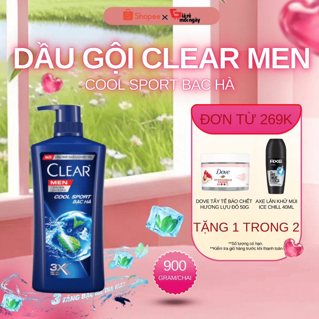 Dầu Gội Clear Men Mát Lạnh Bạc Hà Chai 900G