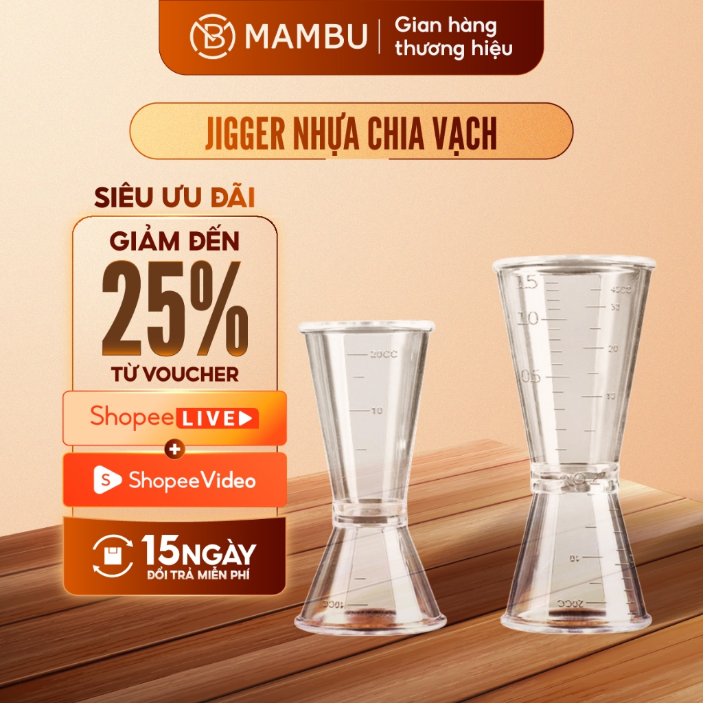 [Sỉ] Jigger nhựa 2 đầu 10/20CC - Jigger nhựa 20/40CC - Đinh lượng có chia vạch - Thiết bị máy móc pha chế