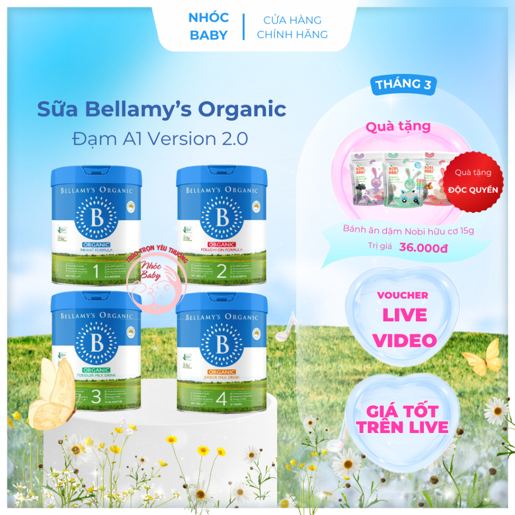 Sữa Bellamy's Organic A1 8HMO 800g Số 1,2,3,4 - Sữa Công Thức Organic Úc Đạm A1 8HMO Giúp Bé Dễ Tiêu