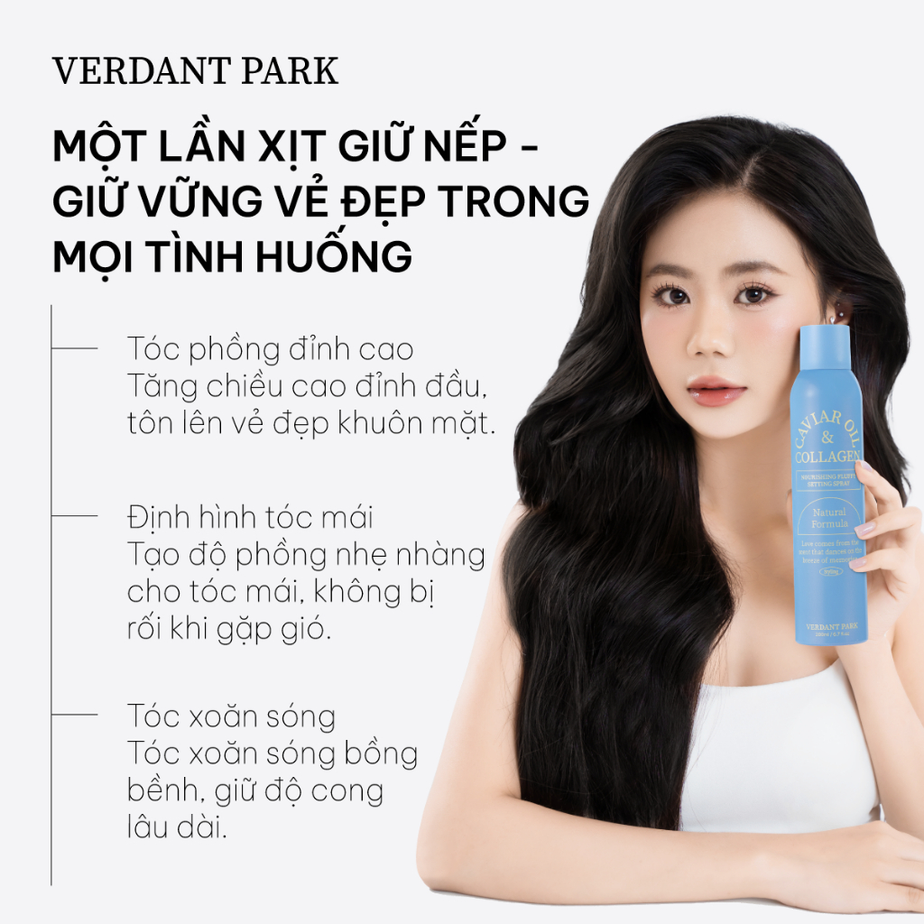 Xịt dưỡng giữ phồng tóc VERDANT PARK gel tạo kiểu tóc lâu bết giữ nếp tóc Caviar Oil & Collagen Spray Verdantpark VDPK22 | BigBuy360 - bigbuy360.vn