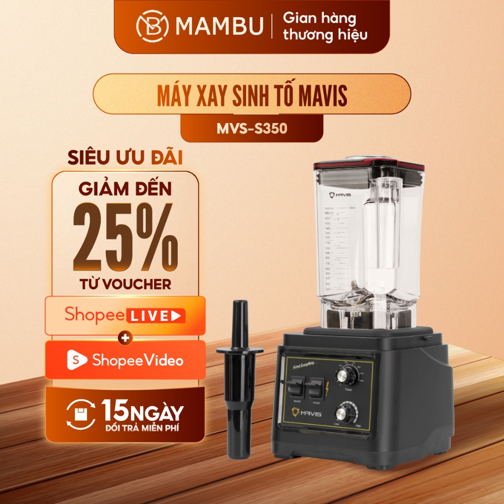 Máy xay sinh tố công nghiệp Mavis S350 - Công suất 2200W, - 8 cấp độ hẹn giờ