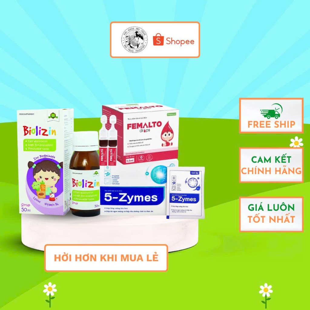 Combo hỗ trợ tiêu hóa Biolizin + Femalto Drops + 5-Zymes cho bé – Bổ sung vi chất, hỗ trợ tiêu hóa