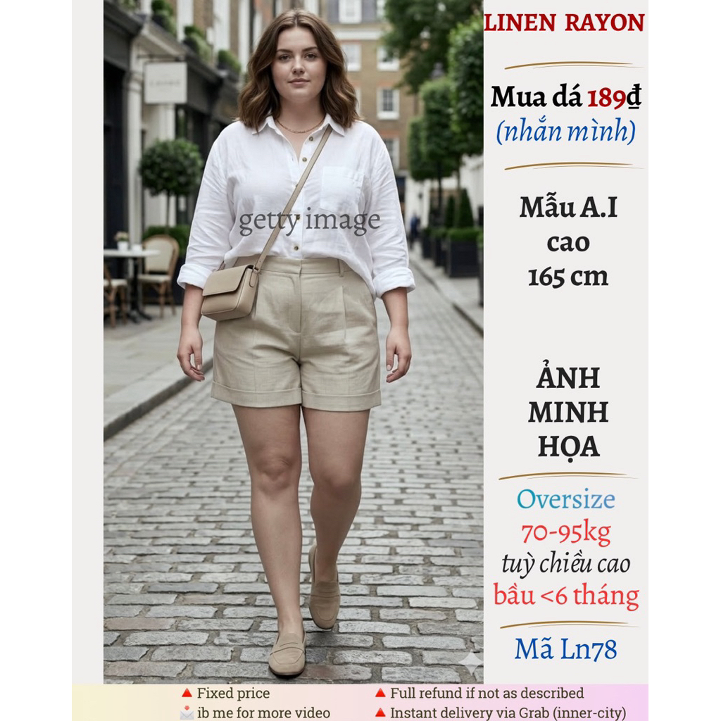 1️⃣8️⃣9️⃣ [Used Mỹ] Áo sơ mi Linen Rayon, hiệu Orvis, trắng kem, bigsize, mã Ln78