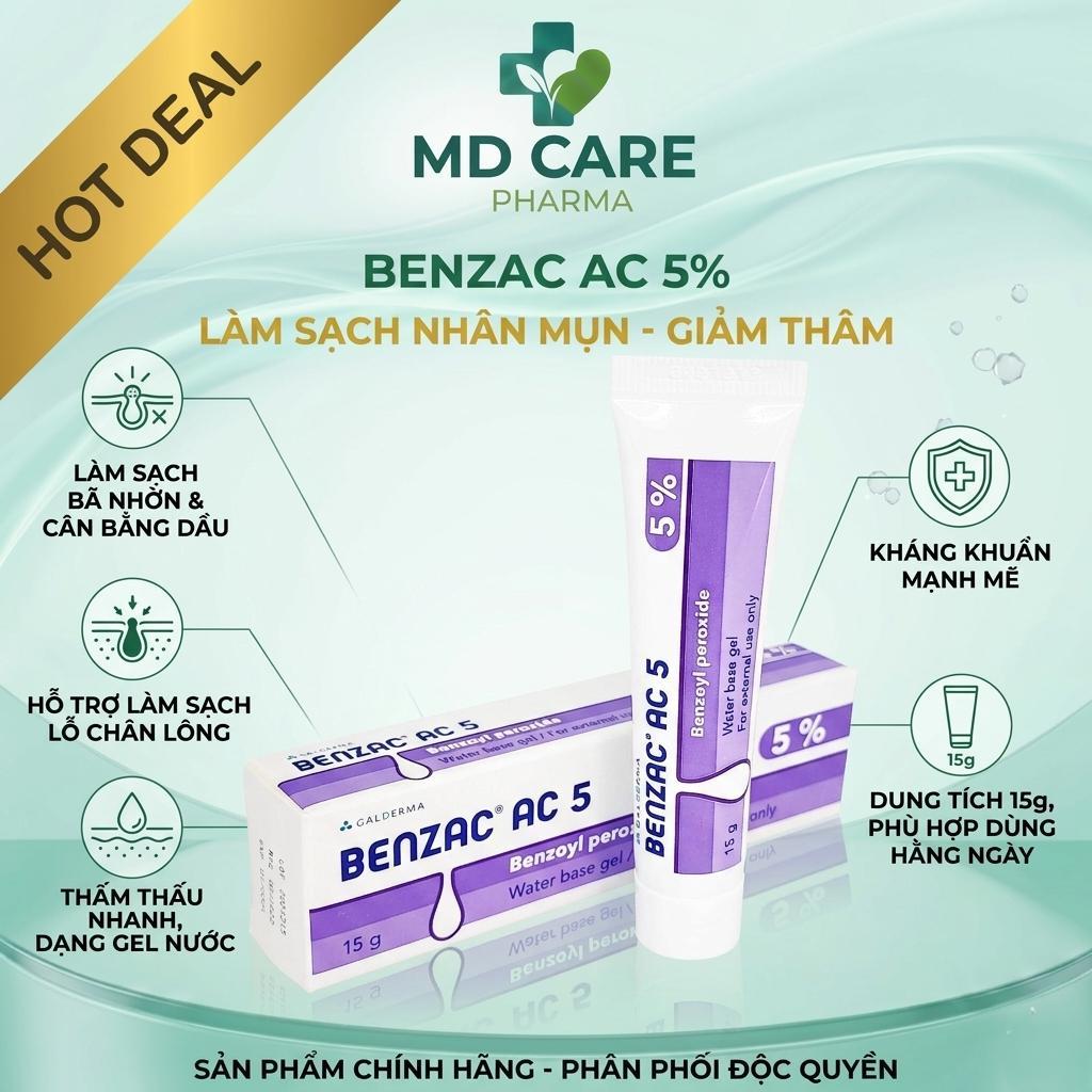 Gel Chấm Mụn Benzac AC 5% 15g Gel Làm Sạch Nhân Mụn & Giảm Thâm
