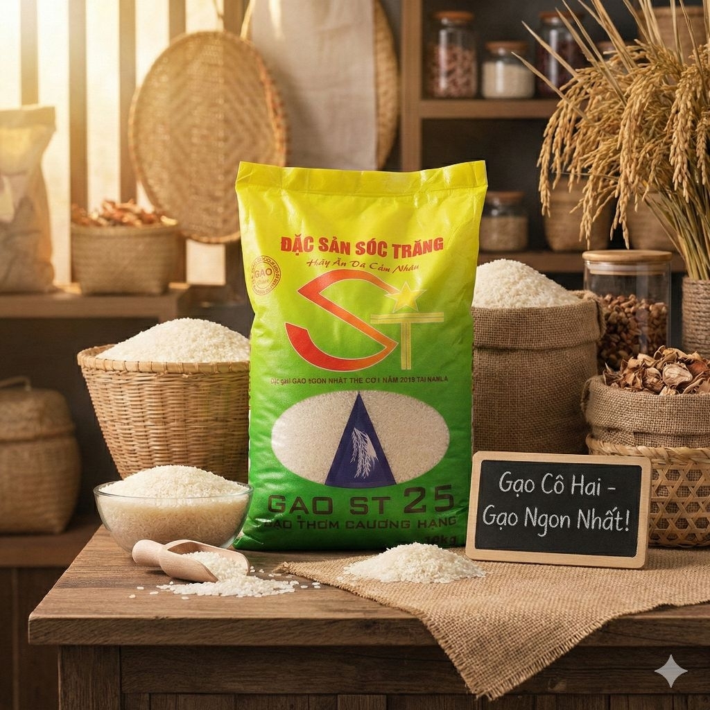 Gạo ST25 Lúa Tôm 10Kg - ST25 Thượng Hạng - Gạo Chuẩn Loại 1 - Dẻo Thơm Ngọt Cơm