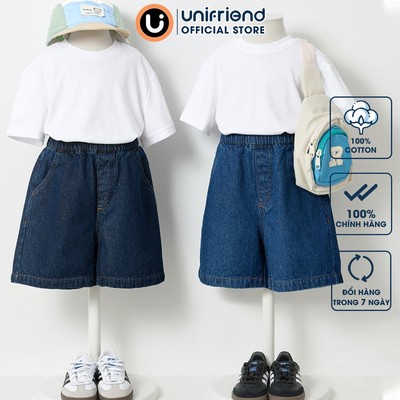 Quần short jean dài qua gối ống suông cho bé trai và bé gái Unifriend Hàn Quốc U951A, Size 2-12 tuổi