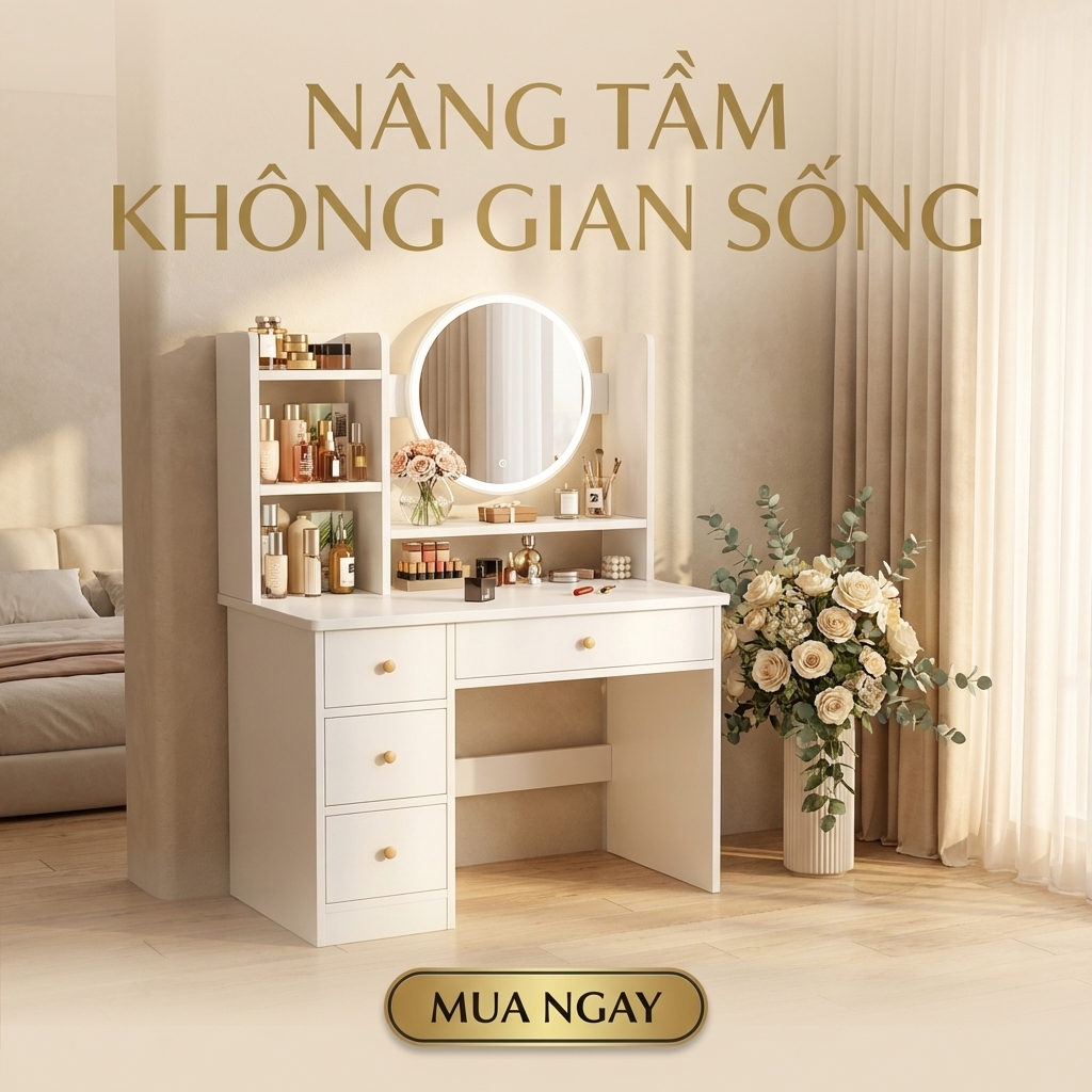 BMZAR Bàn trang điểm đa chức năng với đèn LED và nhiều ngăn kéo tiết kiệm không gian | BigBuy360 - bigbuy360.vn