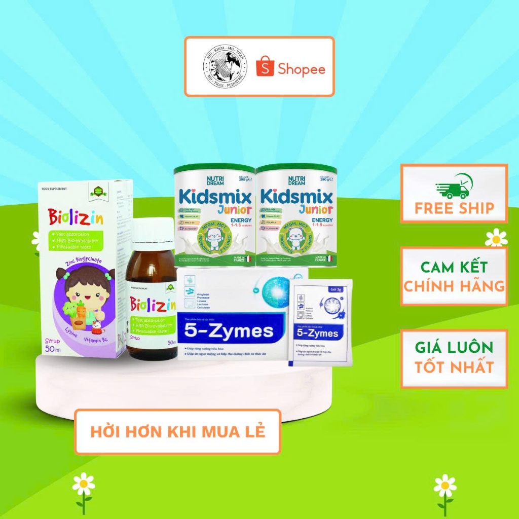 Biolizin 50ml Kidsmix Junior Energy 5-Zymes – combo hỗ trợ bổ sung dinh dưỡng cho bé