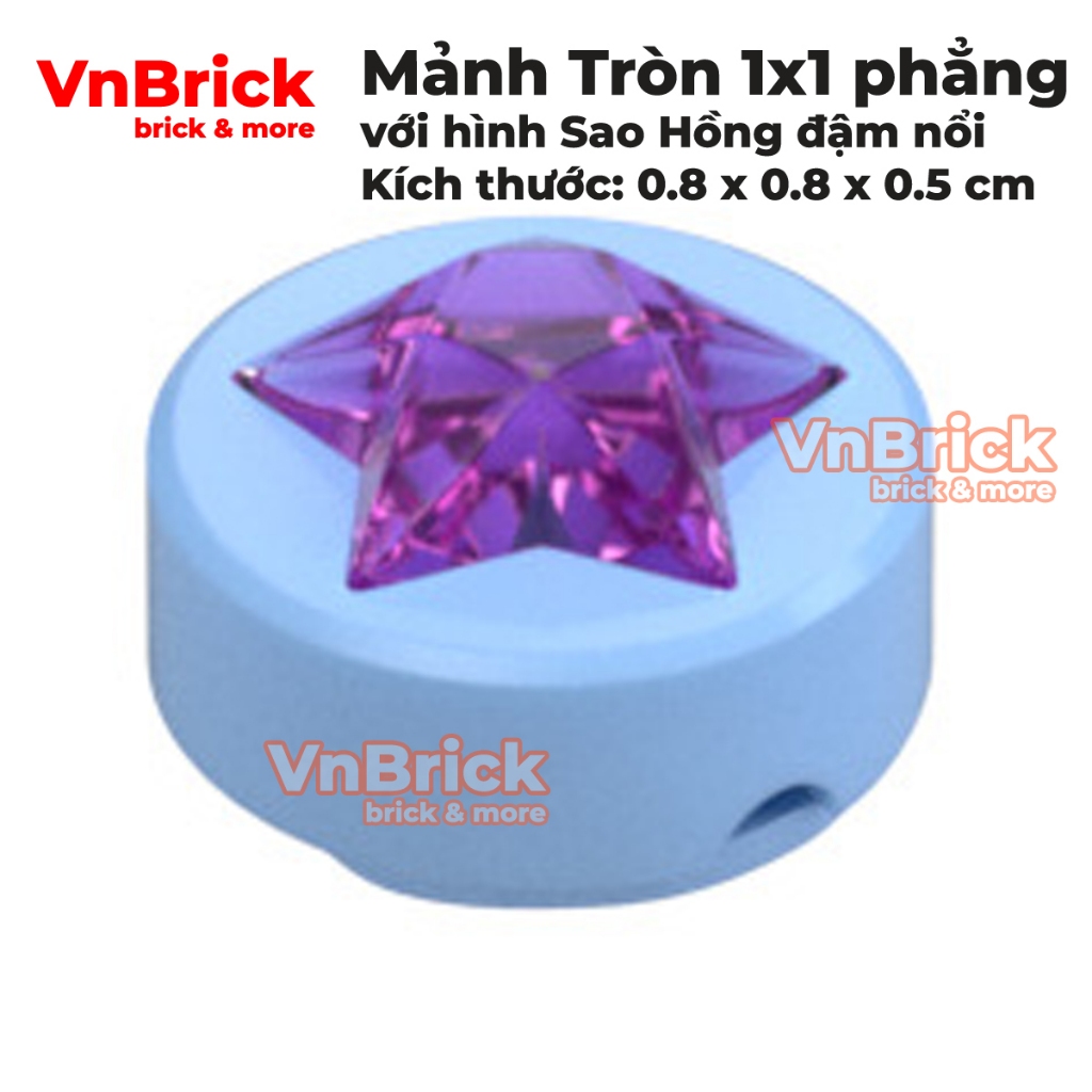 [1 Cái] [Có sẵn, mới, REAL] Mảnh Tròn 1x1 phẳng với hình Sao Hồng đậm nổi (72046)